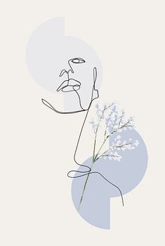 Woman with geometric shapes in the background