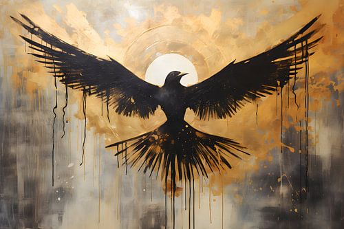 Schilderij Vogel | Schilderij Zwart Goud | Vogel Schilderij