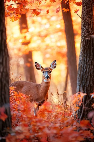 Herbstliches Reh im Wald von Poster Art Shop