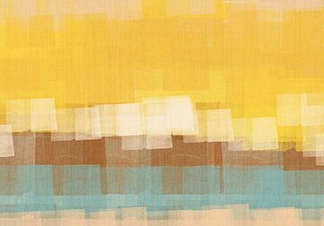 Abstract in neongeel, wit, bruin en lichtblauw. van Dina Dankers