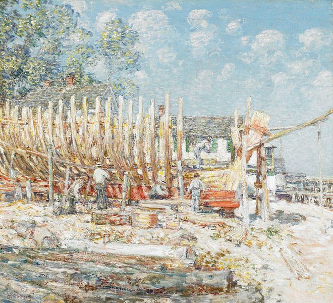 Building the Schooner, Provincetown, Childe Hassam by Masterful Masters