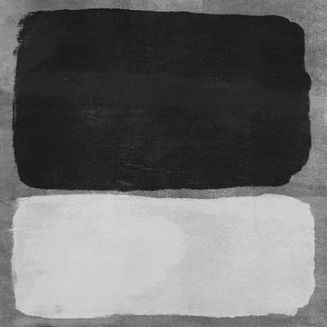 Modern abstract expressionisme. Zwart en wit op grijs.