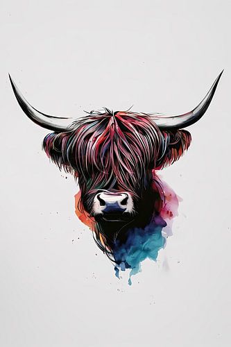 Moderne waterverfstijl schotse hooglander met kleur