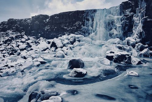 Frozen waterfall in Iceland