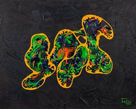 Gelbes Babydino auf Schwarz von Roelina Talla