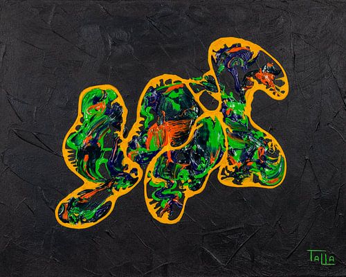 Gelbes Babydino auf Schwarz