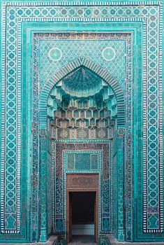 Blaue Tür des Mausoleums | Reisefotografie Druck | Samarkand, Usbekistan