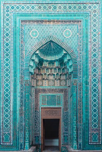Blauwe deur van Mausoleum | reisfotografie print | Samarkand, Oezbekistan