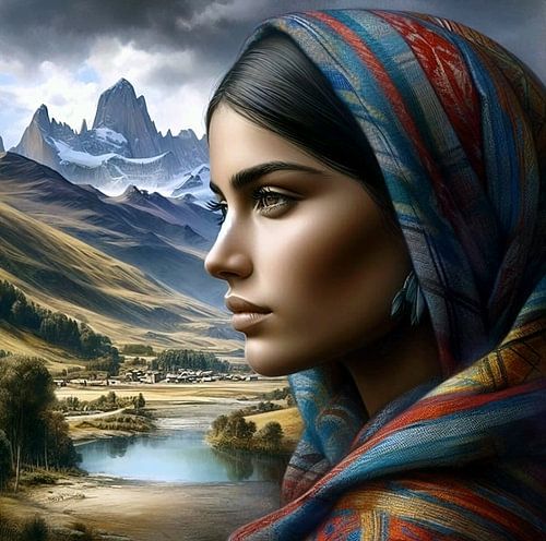 Vrouw Noord-Amerika in landschap 5