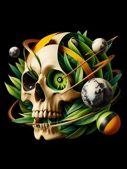 Schädel mit smaragdgrünen Blättern