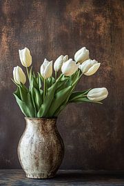 Tulipes blanches dans un vase rustique sur Imperial Art House