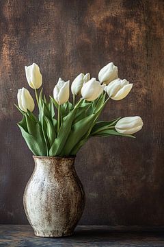 Witte tulpen in rustieke vaas van Imperial Art House