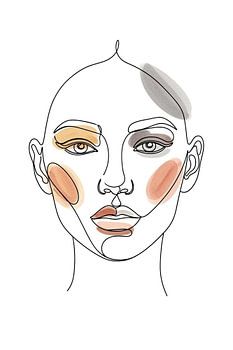 Warm Muse: Minimalist Female Line Art with Earthy Watercolor Accents