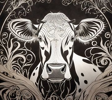 Cow head in black and white by Kees van den Burg