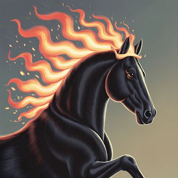Schwarzes Pferd mit Mähne aus Feuer von The Art Kroep