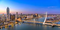 Rotterdam skyline zondonsdergang bij de Erasmusbrug over de Nieuwe Maas