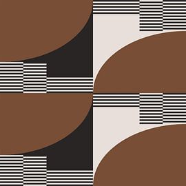 Retro Circles, Stripes in Brown, White, Black. Modern abstract geometric art no. 7 by Dina Dankers