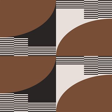 Retro Circles, Stripes in Brown, White, Black. Modern abstract geometric art no. 7 by Dina Dankers