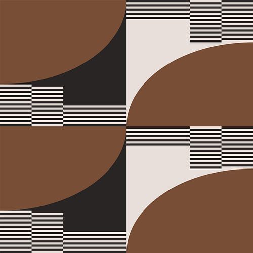 Retro Cirkels, Strepen in Bruin, Wit, Zwart. Moderne abstracte geometrische kunst nr. 7
