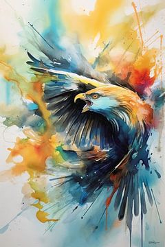 abstract kleurig aquarel van een adelaar. van Gelissen Artworks