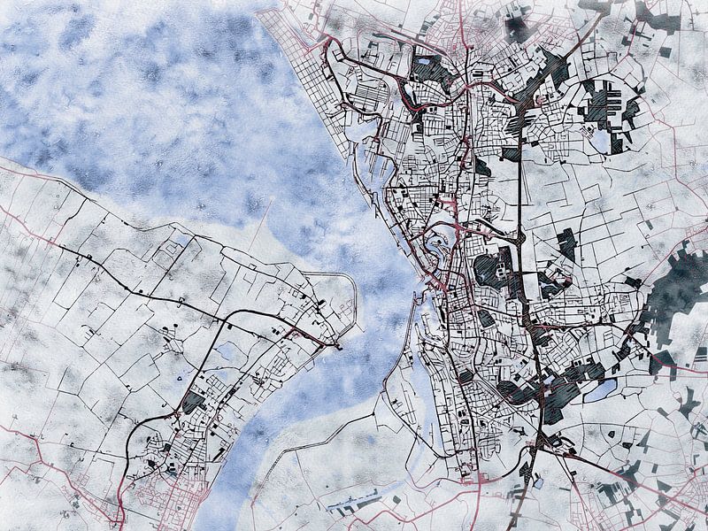 Map of Bremerhaven with the style 'White Winter' by Maporia
