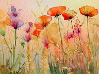 Mohnblumen, Kornblumen im Gras, Serie: Botanischer Abriss