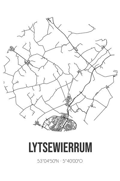 Lytsewierrum (Fryslan) | Map | Black and white by Prints of Place