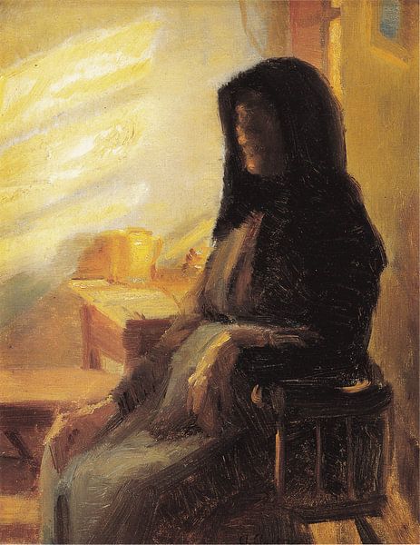 Anna Ancher, Een blinde vrouw in haar woonkamer, 1883 van Atelier Liesjes
