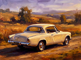 Ein Studebaker Starliner auf einer goldenen Straße