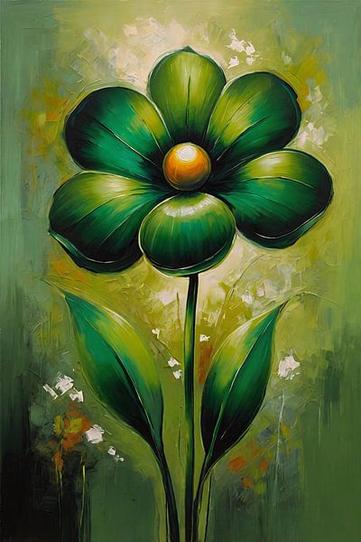 Groene Abstracte Bloem met Dynamische Bladeren van Art & Soul Creations