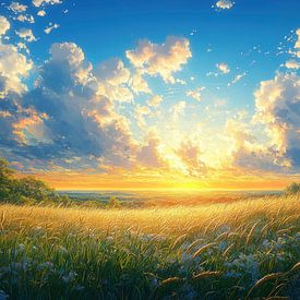 Golden Fields Under a Radiant Sky by Jaudat Efendi