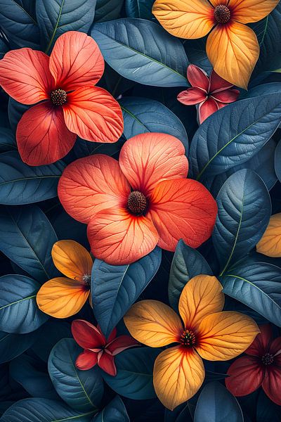 Lebendiges Blumenmeer im kühlen blau-grünen Dschungel von Art & Soul Creations