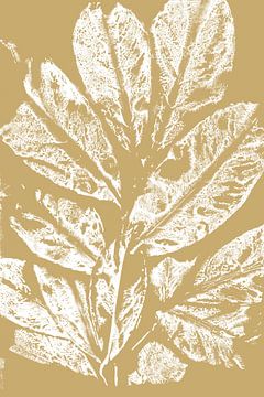 White leaves in retro style. Modern botanical minimalist art in yellow and white by Dina Dankers