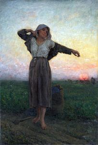 Jules Breton, De vermoeide verzamelaar - 1880 van Atelier Liesjes