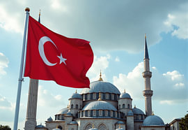 De Turkse vlag en de buitenkant van een moskee van Markus Gann