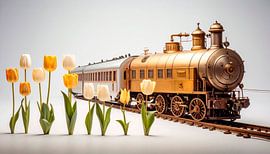 Vintage train among tulips... by Ans Bastiaanssen