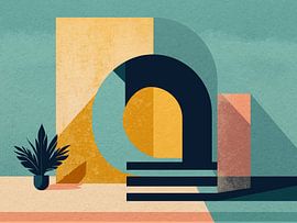 Mediterranean forms in the play of light in geometric spaces by Mixed media vector arts