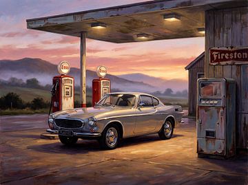Oldtimer Volvo P1800 an der Sunset-Tankstelle