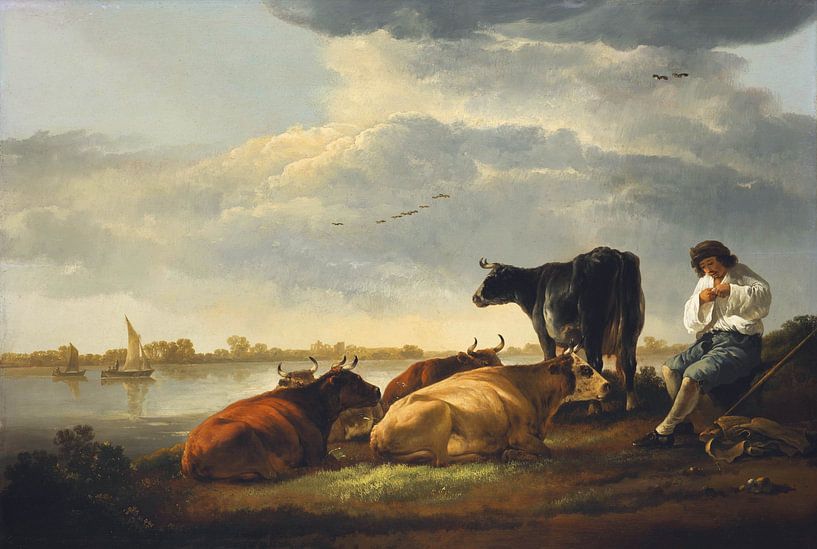 Cows and Herdsman by a River, Albert Cuyp by Masterful Masters