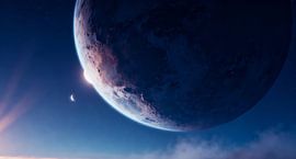 Ein riesiger Planet driftet langsam über den Himmel. von Artkreator