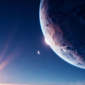 Ein riesiger Planet driftet langsam über den Himmel. von Artkreator