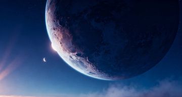Ein riesiger Planet driftet langsam über den Himmel. von Artkreator