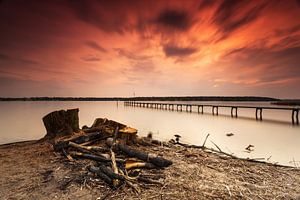 Reste eines Lagerfeuers am Ufer der Havel in Berlin