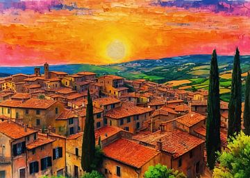 Prachtig uitzicht bij zonsondergang over de daken van Volterra van MIROKKU