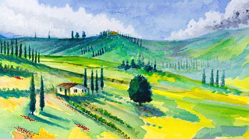 Onder de Toscaanse zon | Aquarel schilderij