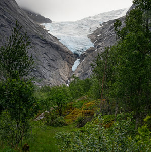 The Briksdalsbreen glacier and the Briksdalselva river, Norway