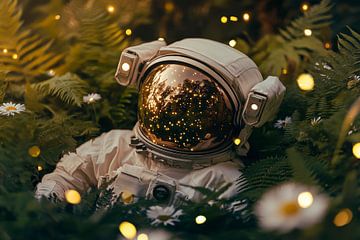 Astronaut in groen natuurparadijs van Poster Art Shop