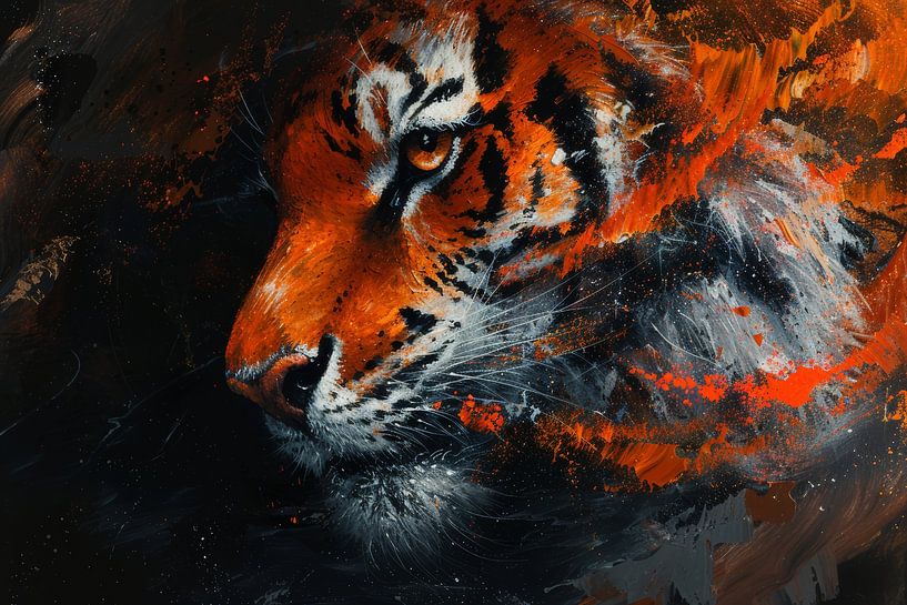 Feuriger Blick - Tiger in Abstraktion von Eva Lee
