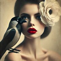 Whisper of the Crow – Vrouw met Bloem & Vogel