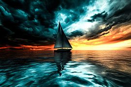 Segelboot auf spiegelndem Wasser von Imperial Art House